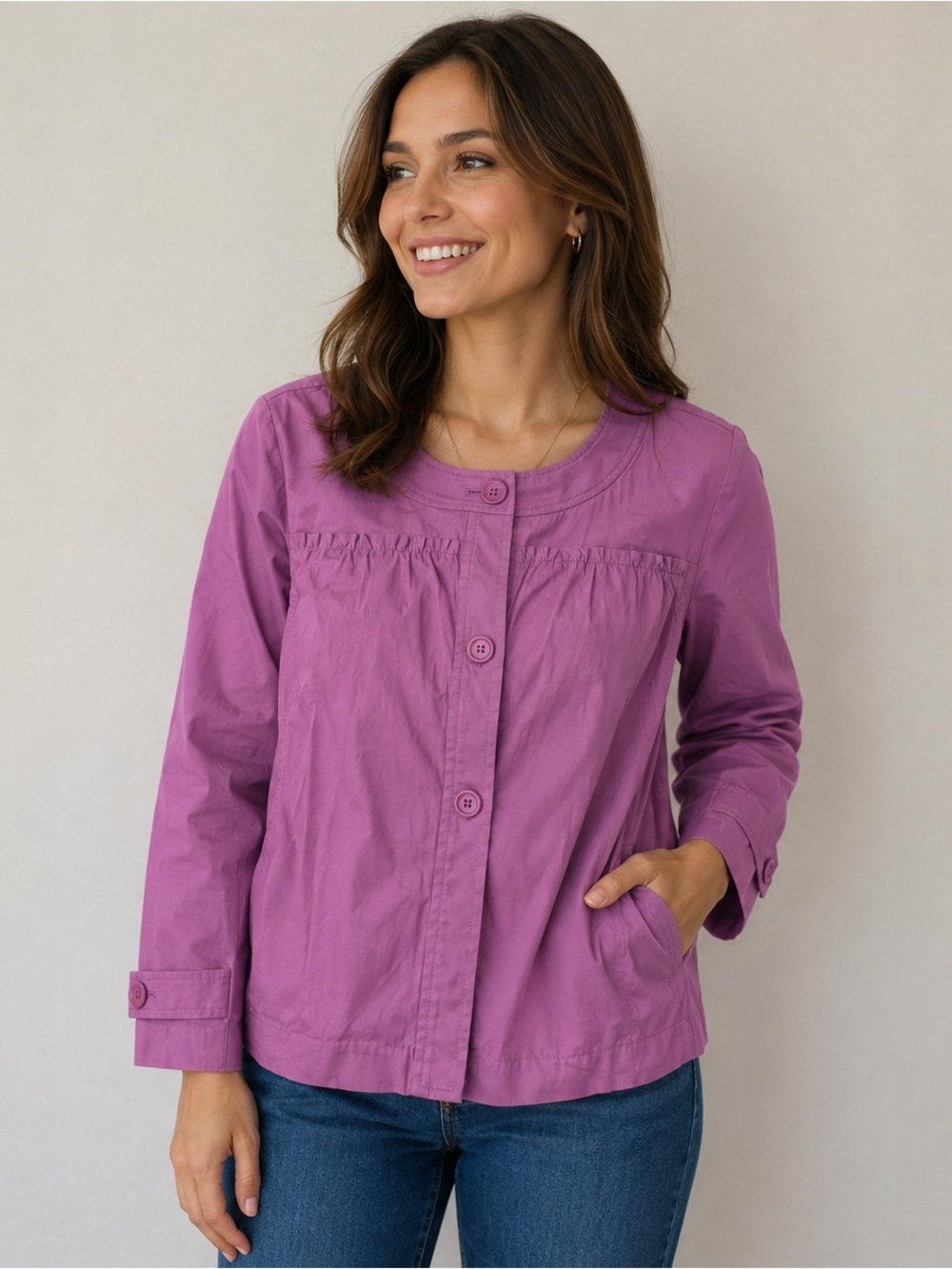Talbots Linen Blouse Top Shirt Women's Size Petite 4 pink 3/4 Sleeve